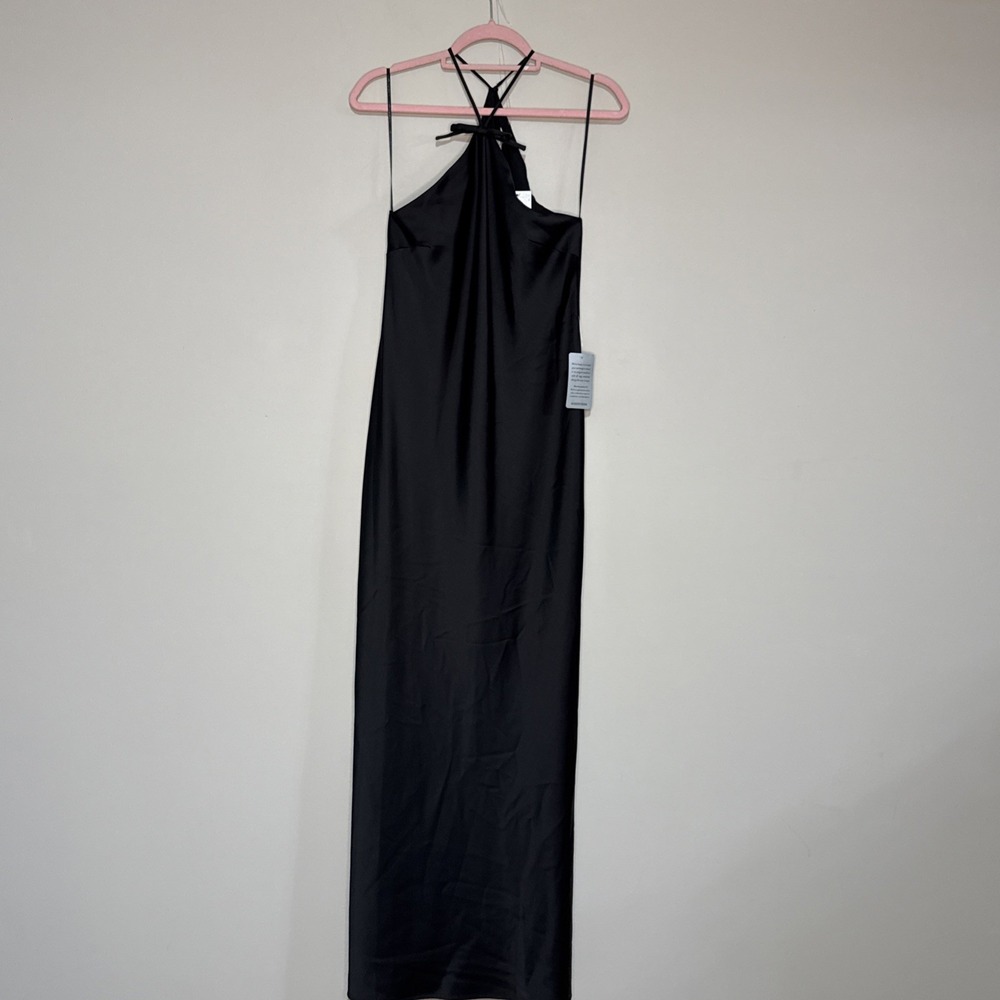 WAYF Womens Araceli Halter Strap Satin Slipdress Size Small Nwt Black #148